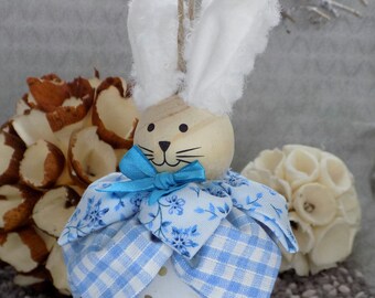 Easter decoration, small rabbit in wood and fabrics, handmade, artisanal