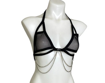 SCHWARZE DUNKLE STERN | Ketten Käfig Top, Festival Top, Rave Top mit Ketten