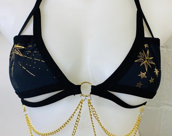 Gold Ketten Käfig Top: Festival Rave Ketten BH