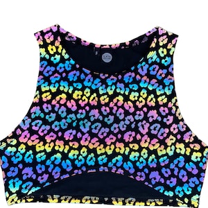 RAINBOW KITTEN | REFLECTIVE | Underboob Sporty Crop Top, Women&#39;s Festival Top, Rave Top