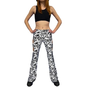 REFRACTION FLARES| Cut Out Reflective Flare Bell Bottom Pants, Festival Bottoms, Rave Pants, Yoga Pants