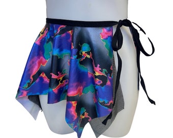 MIRAGE | Asymmetrical Double layer Tie Skirt, Rave Skirt, Festival Bottom