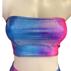 Holographic Tube Top: Pink/Blue Rave Festival Top
