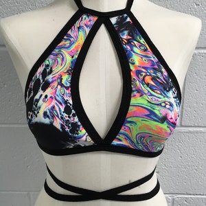 UV Glow Keyhole Halter Top: Rave Festival Top