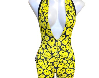YELLOW HAPPY | Playsuit | Halter Romper | Festival Outfit | Rave Jumpsuit | Boho