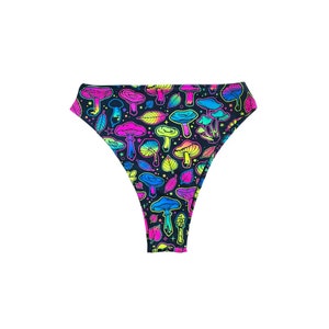 ELECTRIC MUSHROOM | High Waisted High Cut Bottoms, Festival Bottoms, Rave Bottoms, Black Rave Outfit