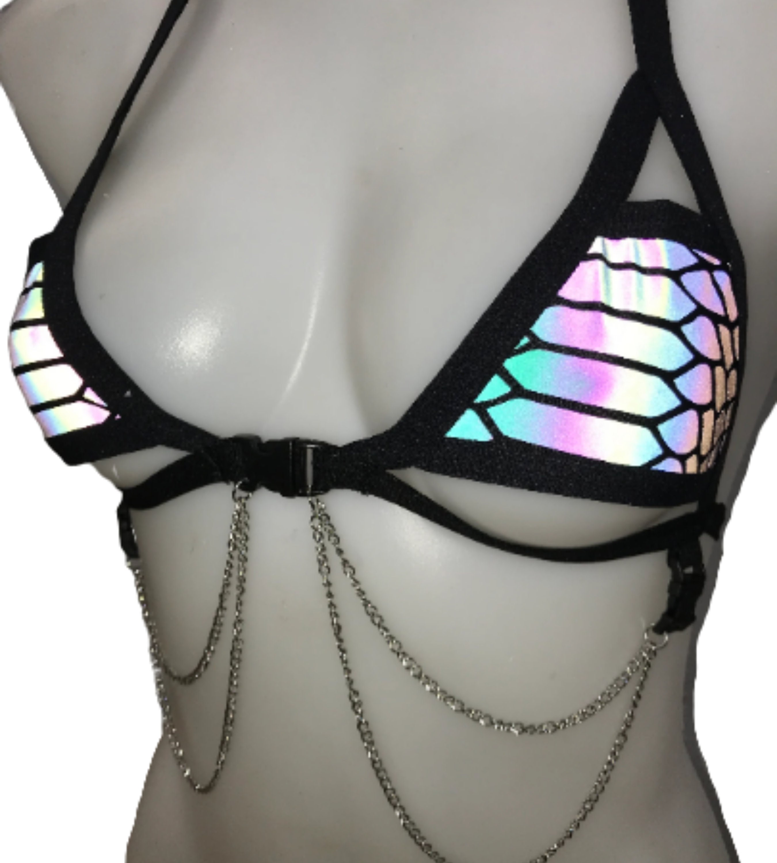 SLITHER REFLECTIVE Chain Cage Top, Festival Top, Rave Top With Chains 