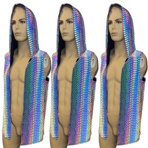 SLITHER | Reflektierend | Slim Fit Herren Rave Kapuzen Tank Top Weste, Festival Shirt