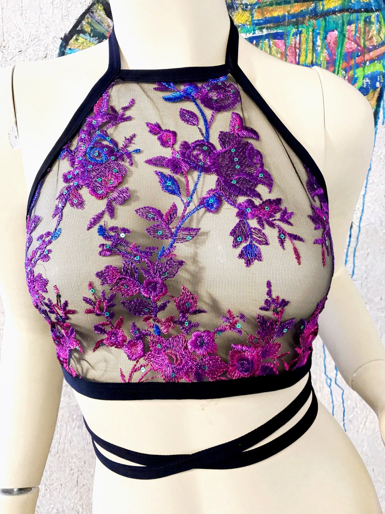 sequin halter neck crop top