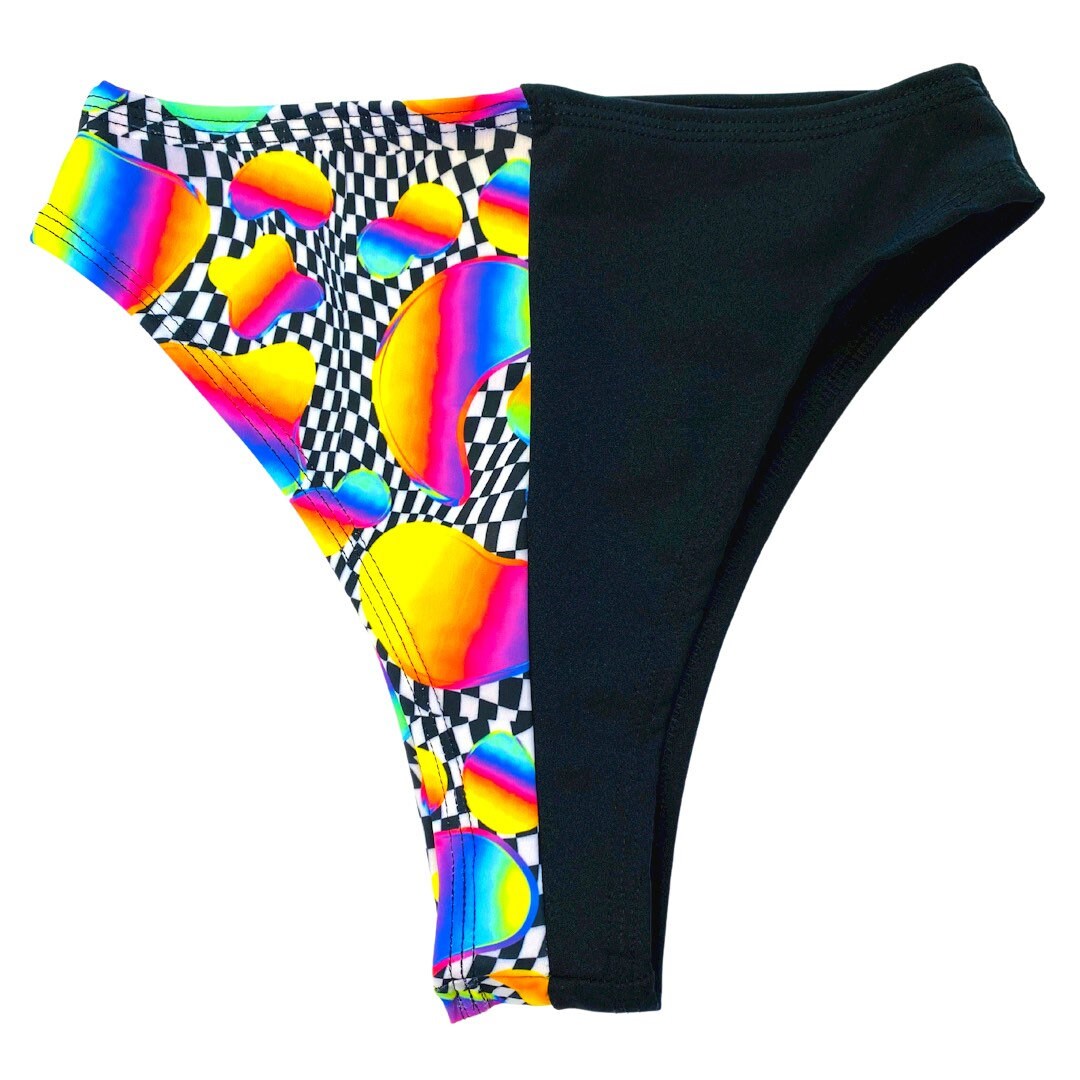 RETRO RAVE Split High Waisted High Cut Bottoms, Festival Bottoms, Rave