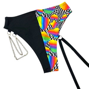 High Waisted Rave Bottoms: Chain Detail, Leg Wraps, UV Glow