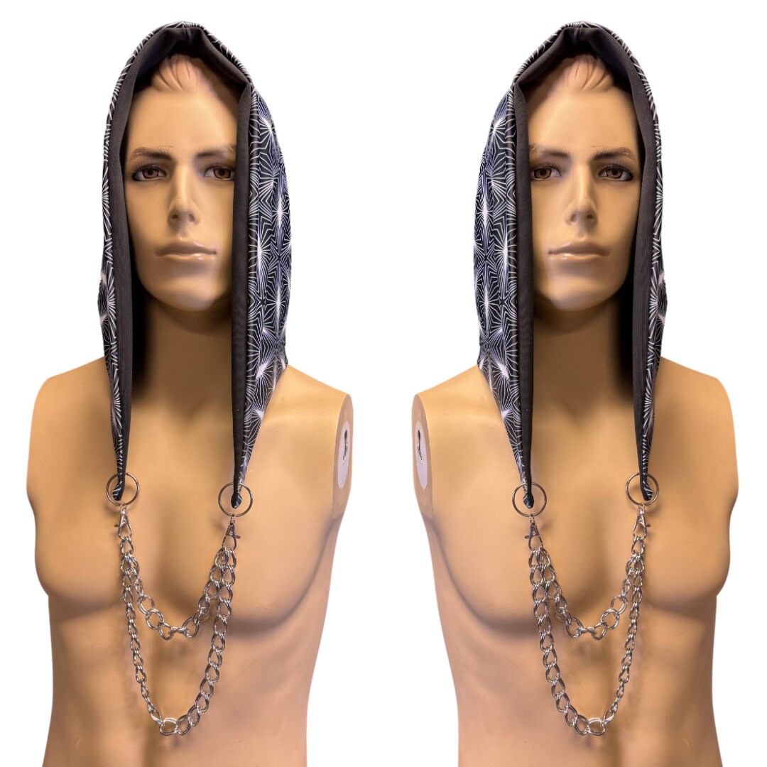 Reversible Festival hood with chain ENIGMA | Reversible Hood With Chain | Rave Hood - Etsy main image 3