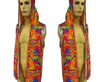 ALL The GLOW | Slim Fit Men's Rave Hooded Tank Top Vest, Festival Shirt