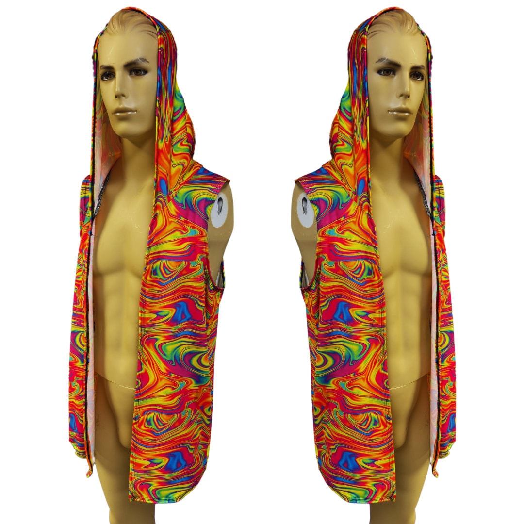 ALL The GLOW | Slim Fit Men's Rave Hooded Tank Top Vest, Festival Shirt