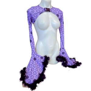 Icosahedron Bell Sleeve Crop Top: Fluff Trim Rave Festival Top