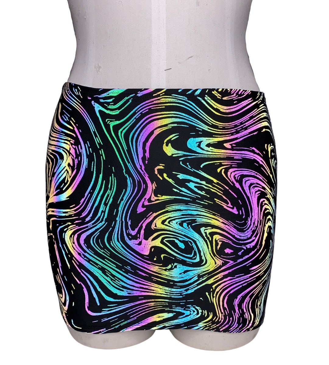 OIL SPILL REFLECTIVE Mini Bodycon Skirt, Rave Skirt, Festival