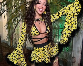 Gelbes Happy Bell Rave Top: Festival Cover Up