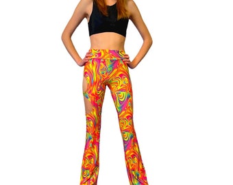 ALL The GLOW | Cut Out Flare Bell Bottom Pants, Festival Bottoms, Rave Pants, Yoga Pants