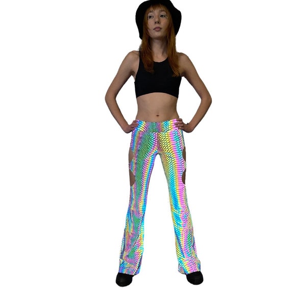 Reflective Pants, Glow Pants, Holographic Glow Pants, Festival Pants,  Rainbow Pants, Party Pants, Psychedelic Pants 