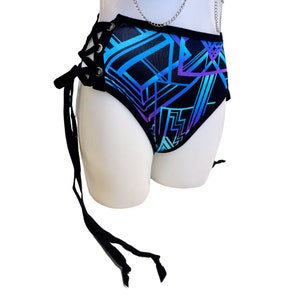 ALL NIGHTER | High Waisted High Cut Side Tie Bottoms, Festival Bottoms, Rave Bottoms, Black Rave Outfit