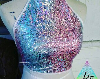 Halter top Unicorn Party holographic halter crop top festival rave wear • gift under 40 • gift for her • holographic