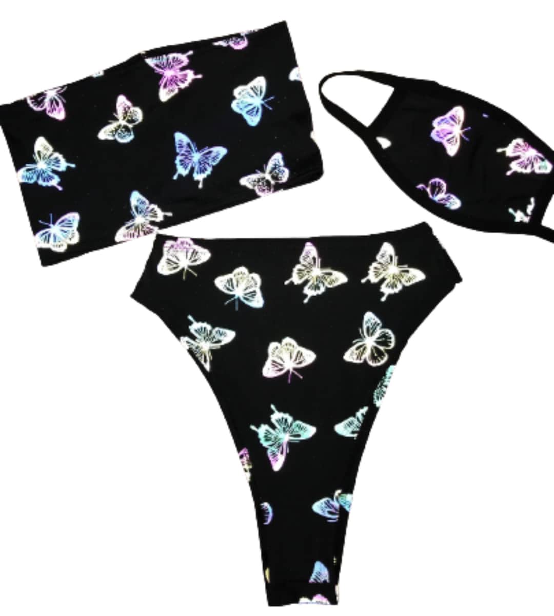 Reflective Butterfly Rave Set: Tube Top, High Cut Bottoms & Mask - Etsy