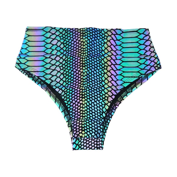 Reflective High Waisted Bottoms: Rainbow Snake Rave Shorts