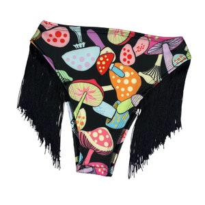 DAY TRIP | Fringe High Waisted High Cut Bottoms, Festival Bottoms, Rave Bottoms, Black Rave Outfit