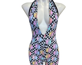 HARMONY CHECK | Spandex Playsuit | Halter Romper | Festival Outfit | Rave Jumpsuit | Boho |