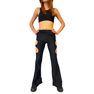 BASIC BLACK | Cut Out Flare Bell Bottom Pants, Festival Bottoms, Rave Pants, Yoga Pants