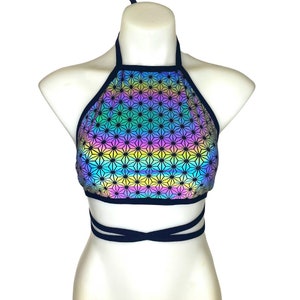 Reflective Halter Top: Sacred Geo Rave Festival Top