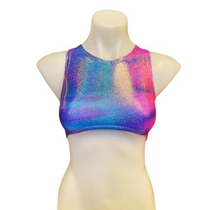 Holographic Crop Top: Pink Blue Rave Festival Top