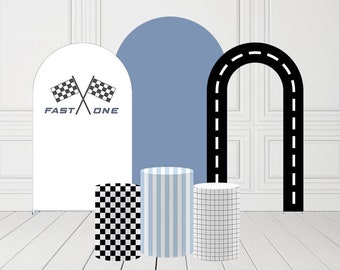 Arch Backdrop Covers,Racing Car Track Boys Birthday Party Checkboard Arches Fabric Pedestal Cover Baby Shower Fast ONE Race Parties Decors