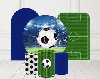 Round Backdrop Cover,Football Sport Boys Birthday Party Soccer Stadium Arch Fabric Pedestal Cover Baby Shower Festa Parties Tablecloth Decor