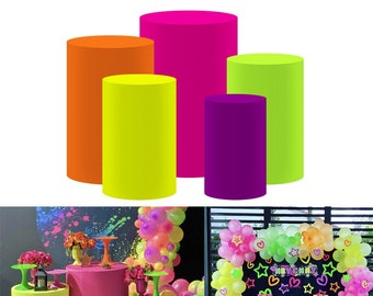 Pedestal Pillars Covers for Neno Bachelor Party Hot Pink Neon Green Color Cylinder Plinth Fabric Cover Festa Balloon Parties Decorations