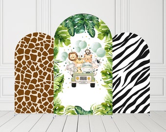 Arch Backdrop Covers for Jungle Safari Animals Giraffe Birthday Party Arch Stretchy Fabric Cover Baby Shower Wild ONE Parties Decorations