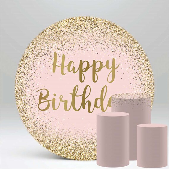 Gold Pink Sparkling Birthday Party Round Backdrop Cover Etsy