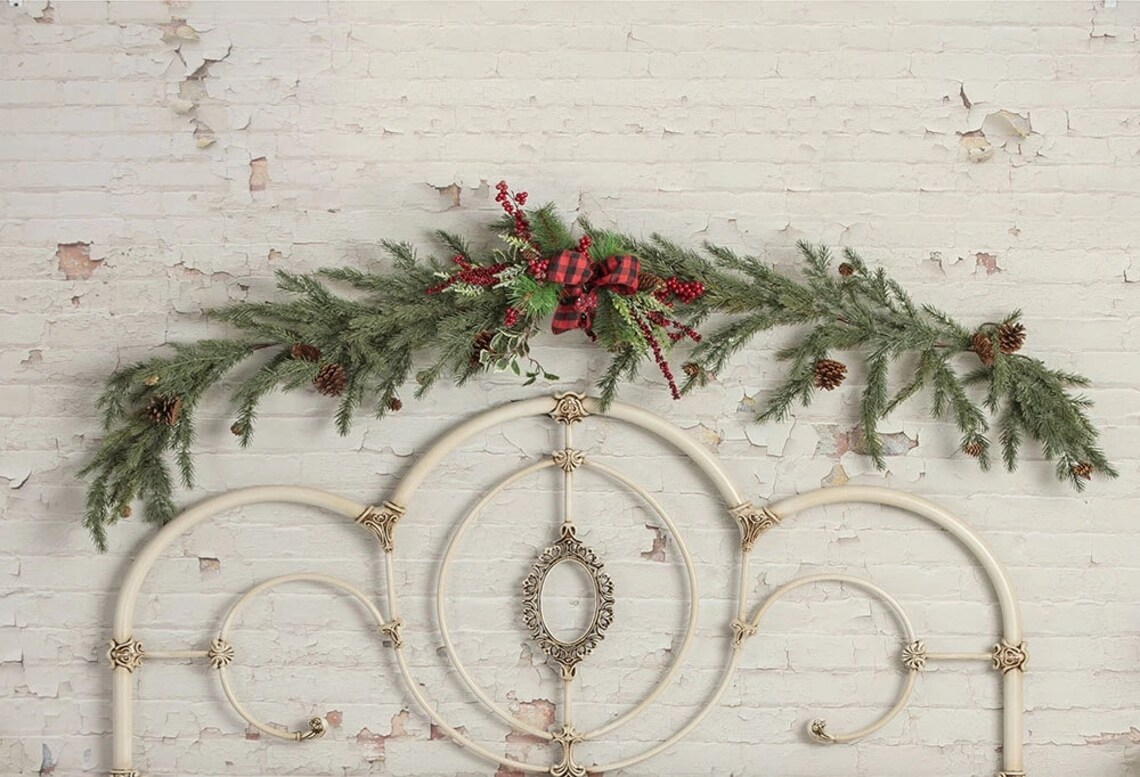 Photography Backdrop Iron Headboard Christmas Wreaths