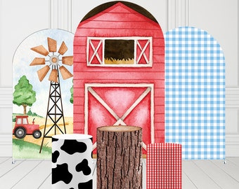 Arch Backdrop Covers,Farm Birthday Party Red Barn Door Cows Arches Fabric Pedestal Cover Festa Parties Baby Shower Decorations