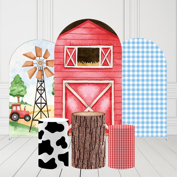 Arch Backdrop Covers,Farm Birthday Party Red Barn Door Cows Arches Fabric Pedestal Cover Festa Parties Baby Shower Decorations