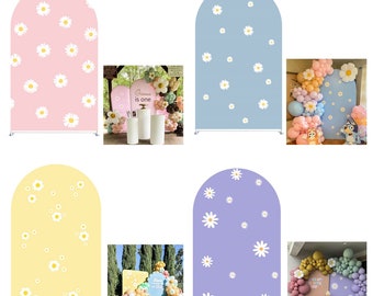 Daisy Flower Pink Blue Arch Backdrop Covers Daisy Groovy Birthday Party Arches Stand Cover for Baby Shower Balloon Parties Decor Props