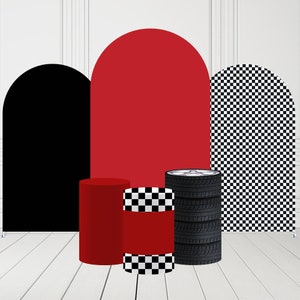 Arch Backdrop Covers,Racing Car Theme Birthday Party Checkboard Arches Fabric Pedestal Cover Festa Baby Shower Decorations