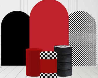 Arch Backdrop Covers,Racing Car Theme Birthday Party Checkboard Arches Fabric Pedestal Cover Festa Baby Shower Decorations