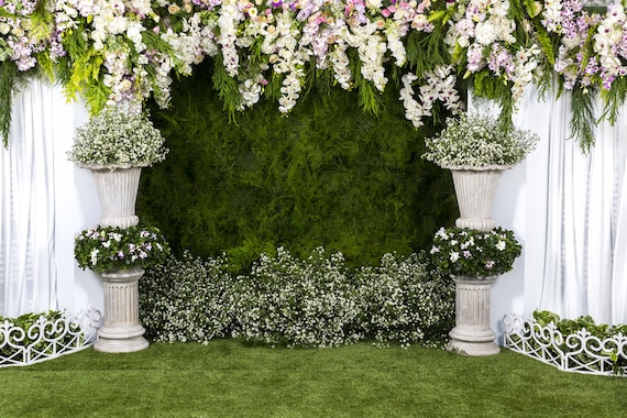wedding backdrops wedding floral with green grass wall photo etsy
