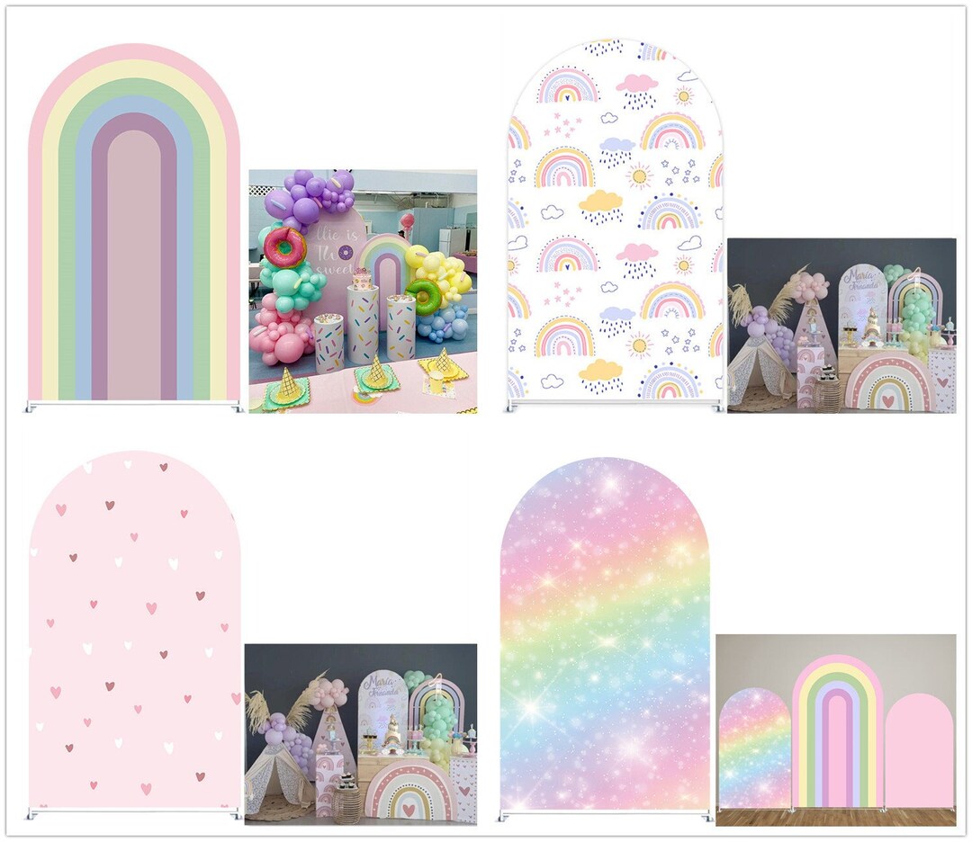  Pastel Rainbow Purple Arch Backdrop Stand Covers for Girls  Parties Arched Fabric Cover Kids Birthday Party Favors Decor  Banner(2.5x6ft) : Electronics