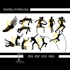 Leichtathletik, Silhouetten, digitaler Download, eps, pdf, svg, png, Vektor, Clip Art, Feldspiele, Sublimation, Siebdruck