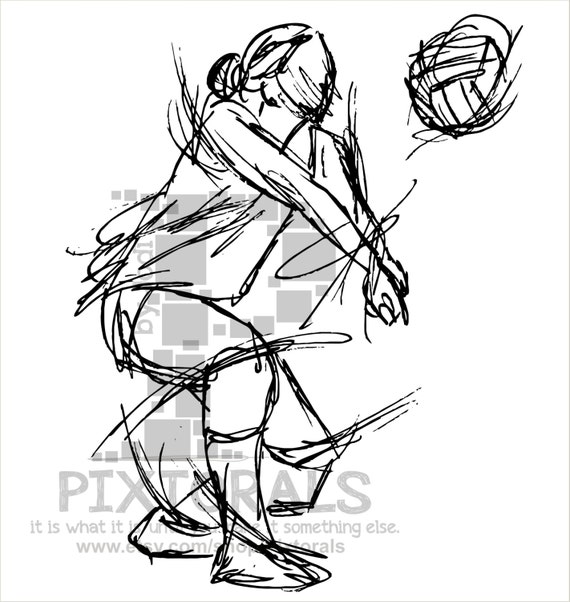 Volleyball Player EPS File JPEG PNG Sketchy Screen - Etsy