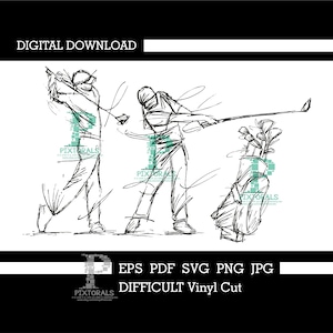 Bocetos de golf, chicos, descarga digital, vector, clip art, eps, pdf, svg, jpg, png, sublimación, serigrafía, dtf