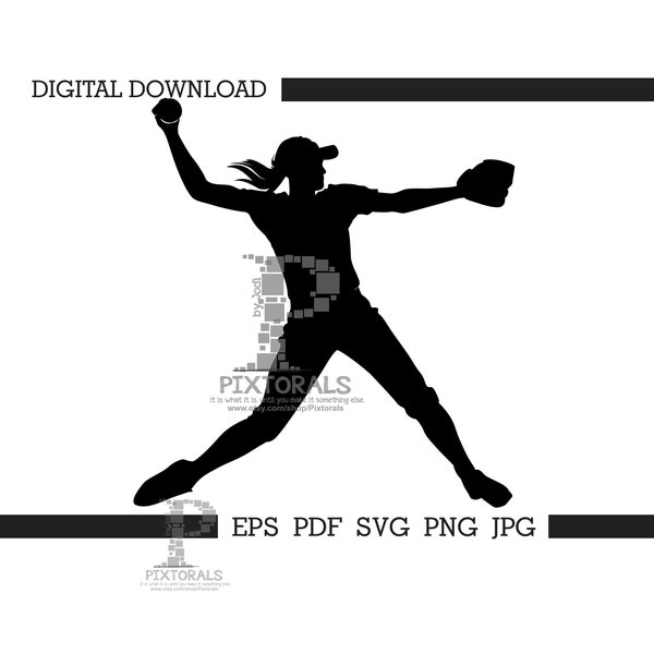 Softball Pitcher Clipart! Digital Download, eps, pdf, svg, jpg, png softball, vector, silhouette