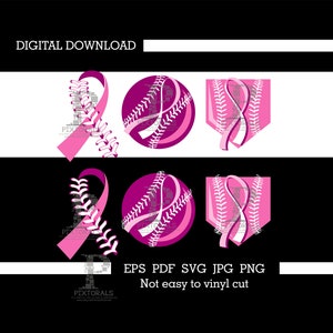 Honkbal softbal borstkanker logo set, honkbal kanker vector, eps, pdf, svg, jpg, png, ontwerp honkbal softbal kanker, roze uit, logo